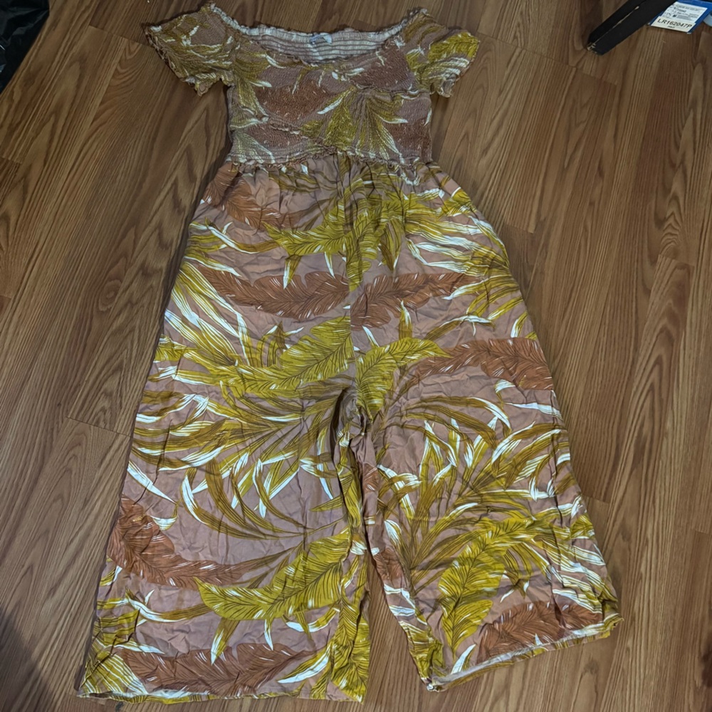 Patrons of Peace Tropical Leaf Print Wide Leg‎ Jumpsuit Size M Bohemian Resort